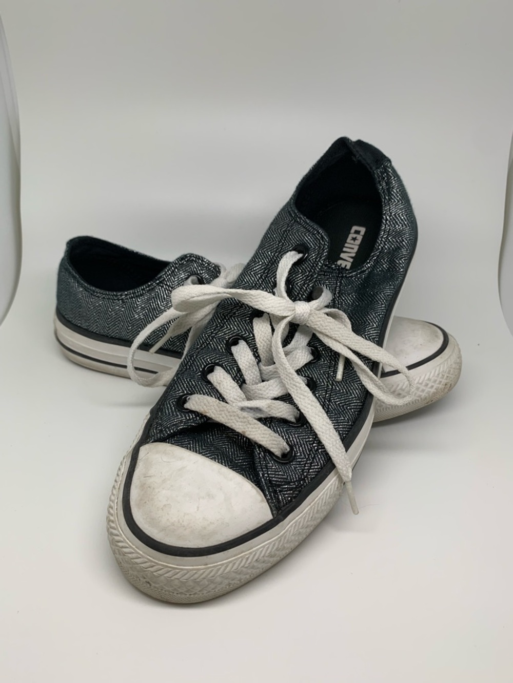 Converse Black Herringbone Low-Top Sneakers with White Laces